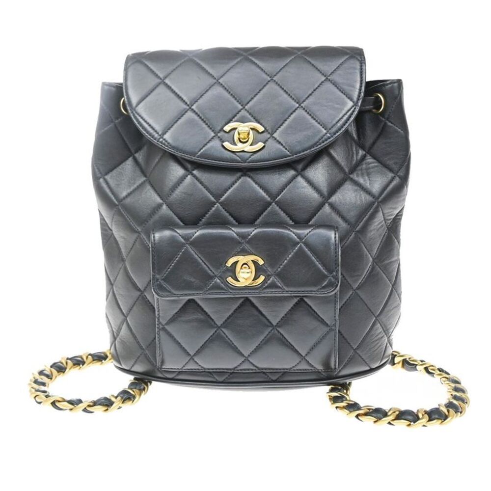 Chanel Duma Drawstring Quilted Leather Navy Leather Backpack Bag